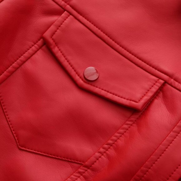 Women Red Cropped Moto Biker Short Comfortable Pu Faux Leather Fashion Jacket - Picture 6 of 7